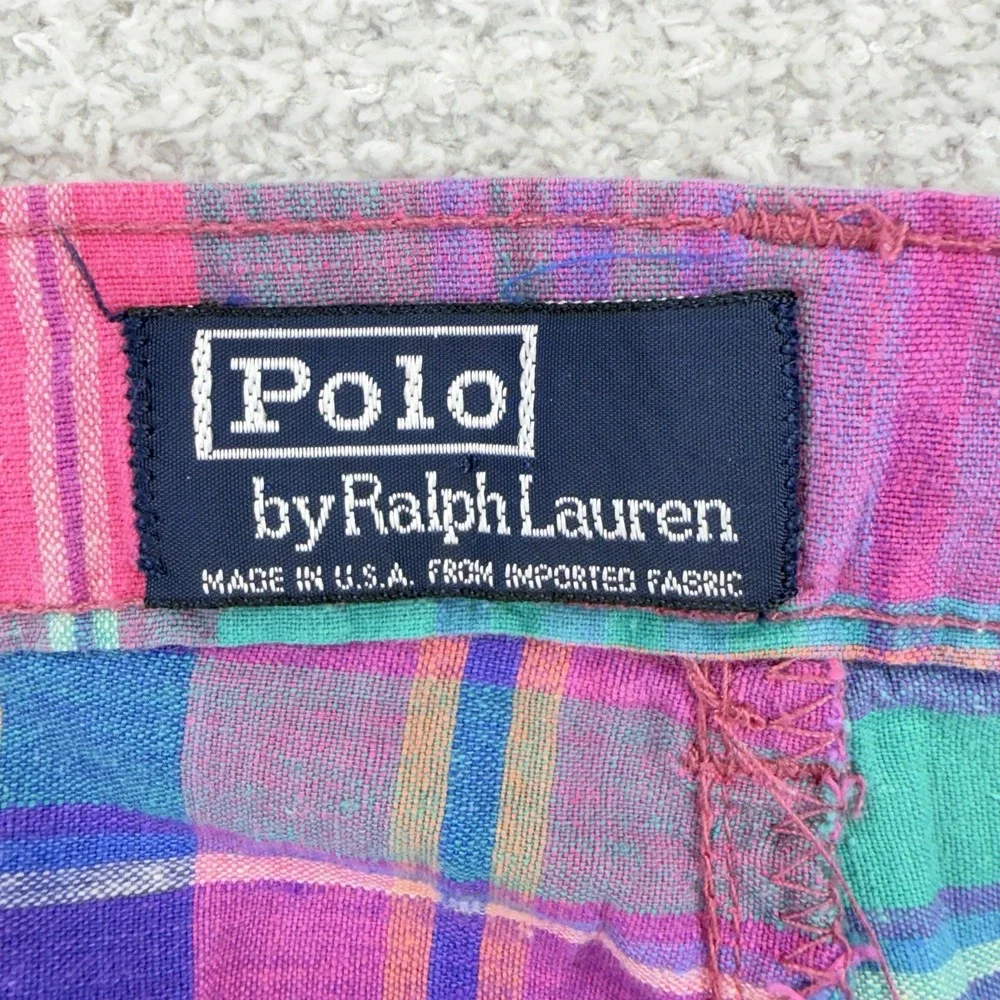 Vtg Polo Ralph Lauren Shorts Mens 40 Actual 38 Madras Plaid USA Pleated Preppy